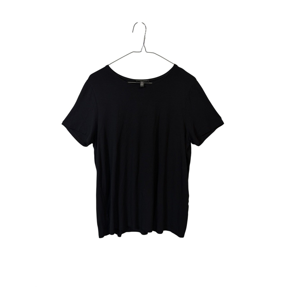 Eileen Fisher T-Shirt Women Large Black Viscose Spandex Scoop Neck Short Sleeve
